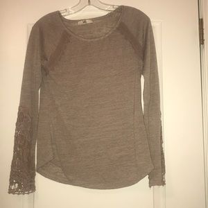 Long sleeve, light brown embroidered shirt